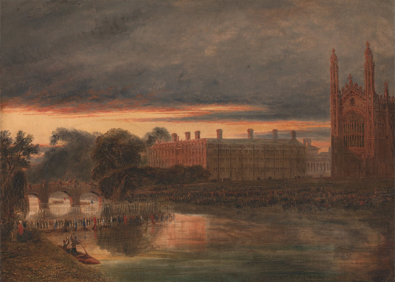 Prosess av båter på River Cam nedenfor Clare College, Cambridge av Richard Bankes Harraden