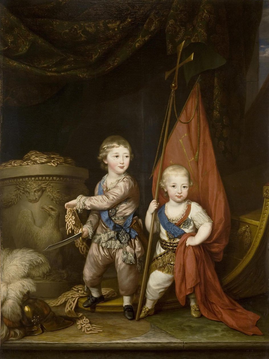 Portrett av storhertugene Alexander Pavlovich og Constantine Pavlovich, som barn, 1781 av Richard Brompton