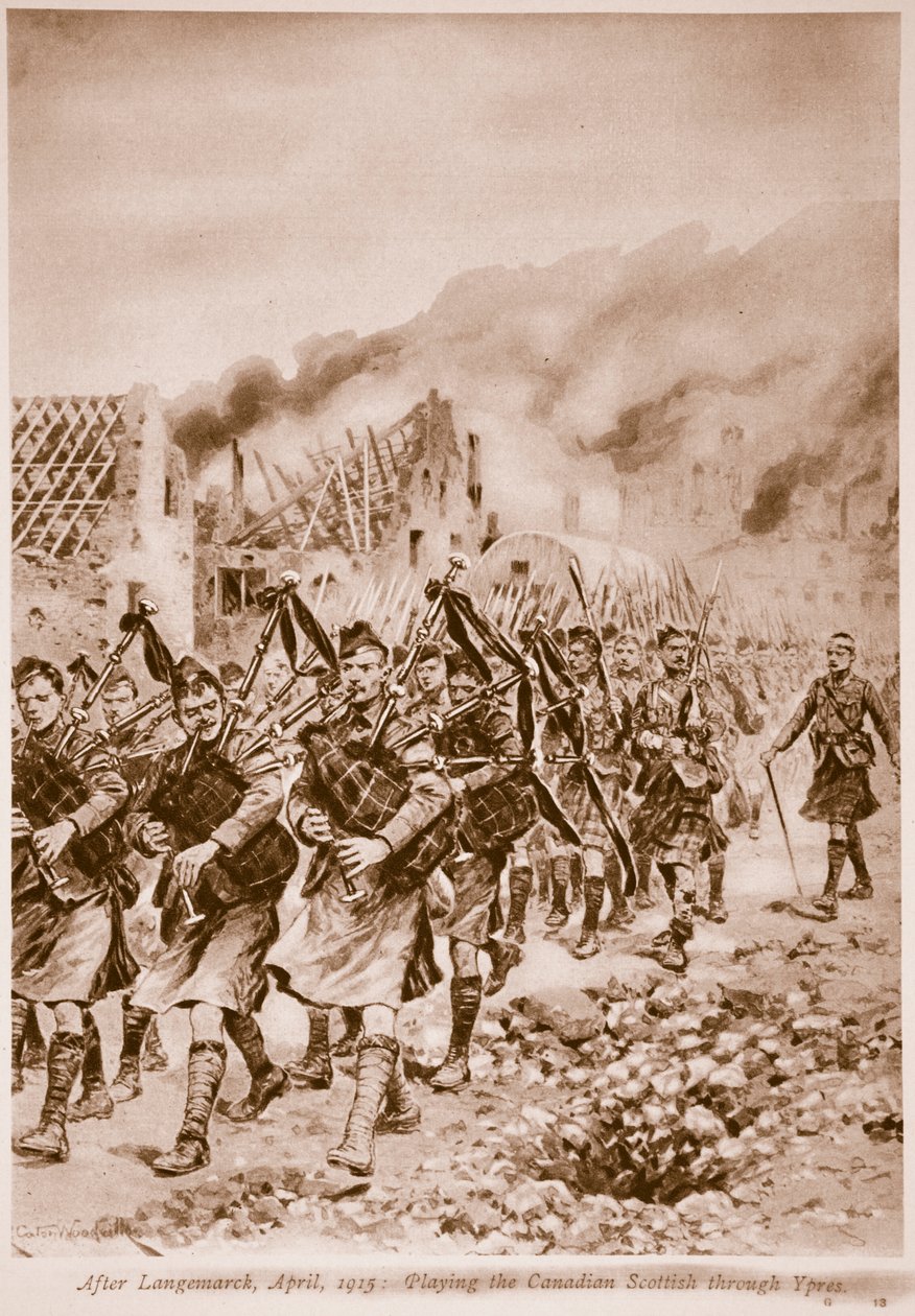Etter Langemarck, april 1915: Spille den kanadiske skotske gjennom Ypres av Richard Caton Woodville junior