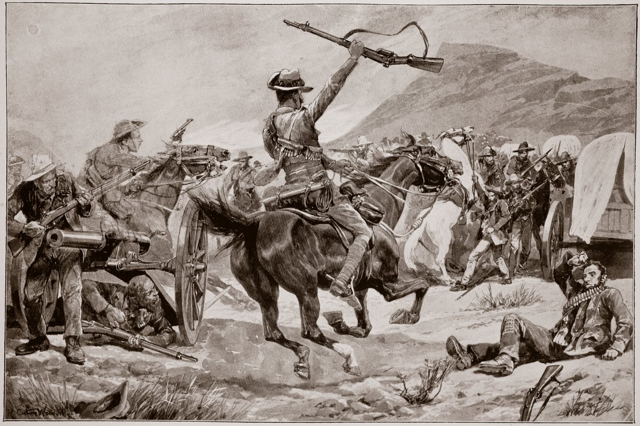 Anklagen mot buskmennene og newzealanderne på boerkanonene, nær Klerksdorp, 24. mars 1901 av Richard Caton Woodville junior