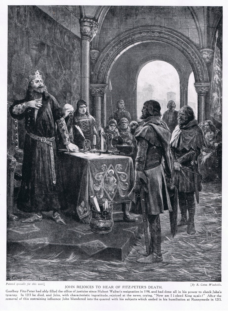 John gleder seg over å høre om Fitz-Peters død AD1198, 1920-tallet av Richard Caton Woodville junior