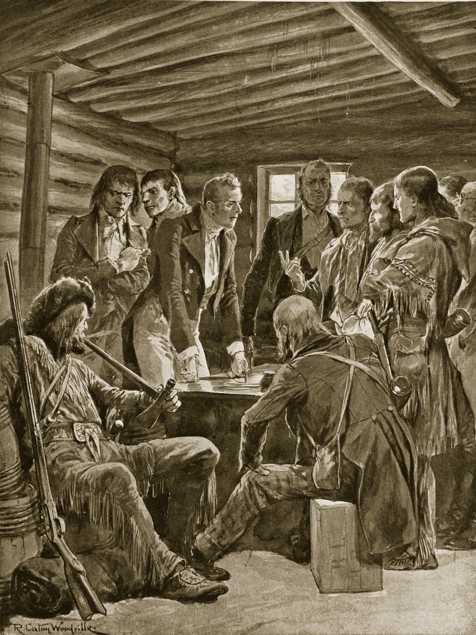 Sir George Simpson på Vancouver Island, 1855, illustrasjon fra 'Hutchinson's Story of the British Nation', ca. 1923 av Richard Caton Woodville junior