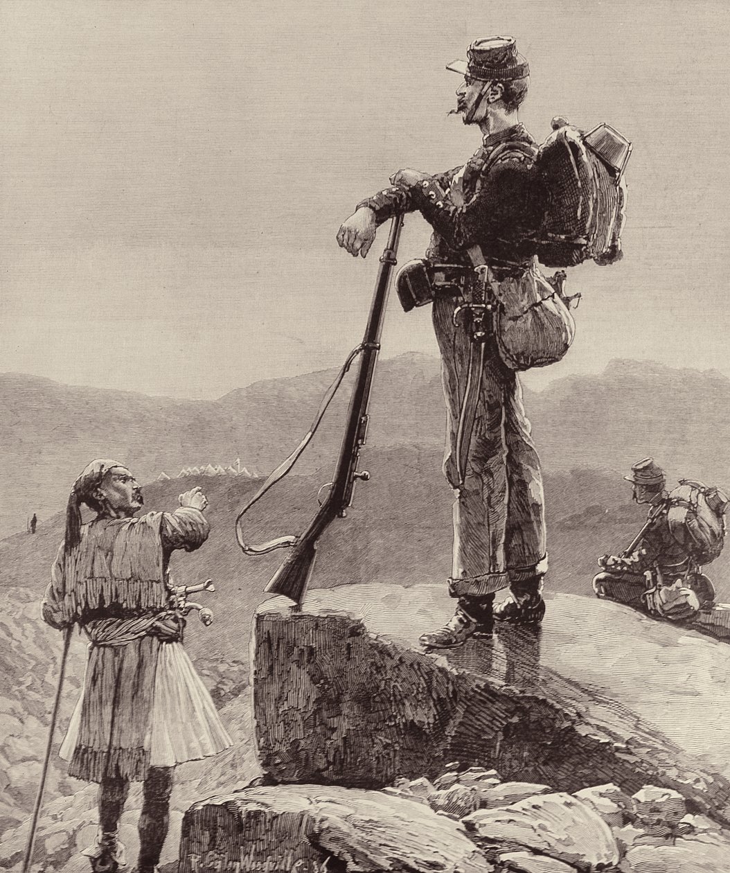 On the Lookout: Infantry Soldiers of the Greek Army, fra The Illustrated London News, 4. oktober 1886 av Richard Caton II Woodville