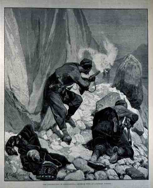 Opprøret i Hercegovina: trefning med en østerriksk utpost, gravert av W. I. Mosses, fra The Illustrated London News, 18. mars 1882 av Richard Caton II Woodville