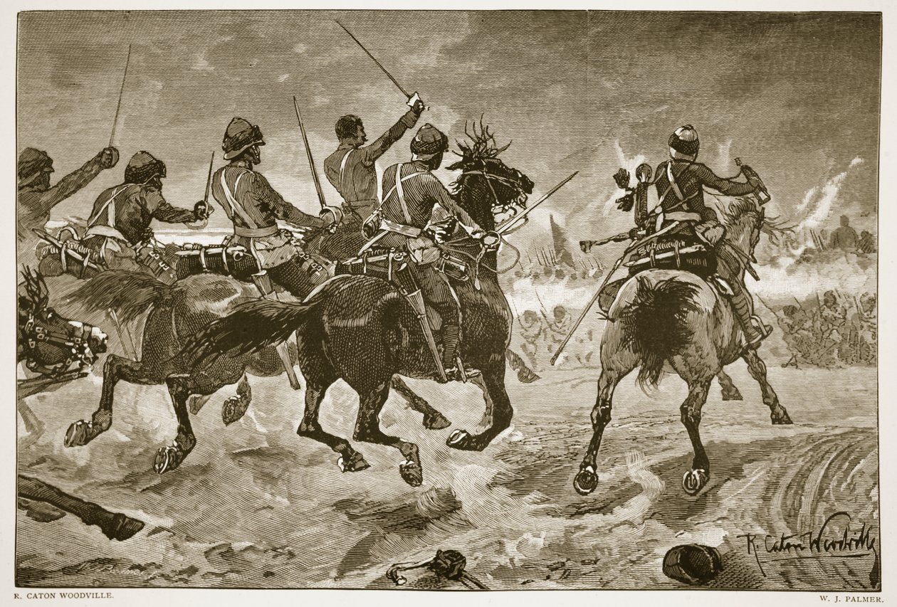 Mahsameh, scene i den egyptiske krigen i 1882, gravert av WJ Palmer av Richard Caton Woodville