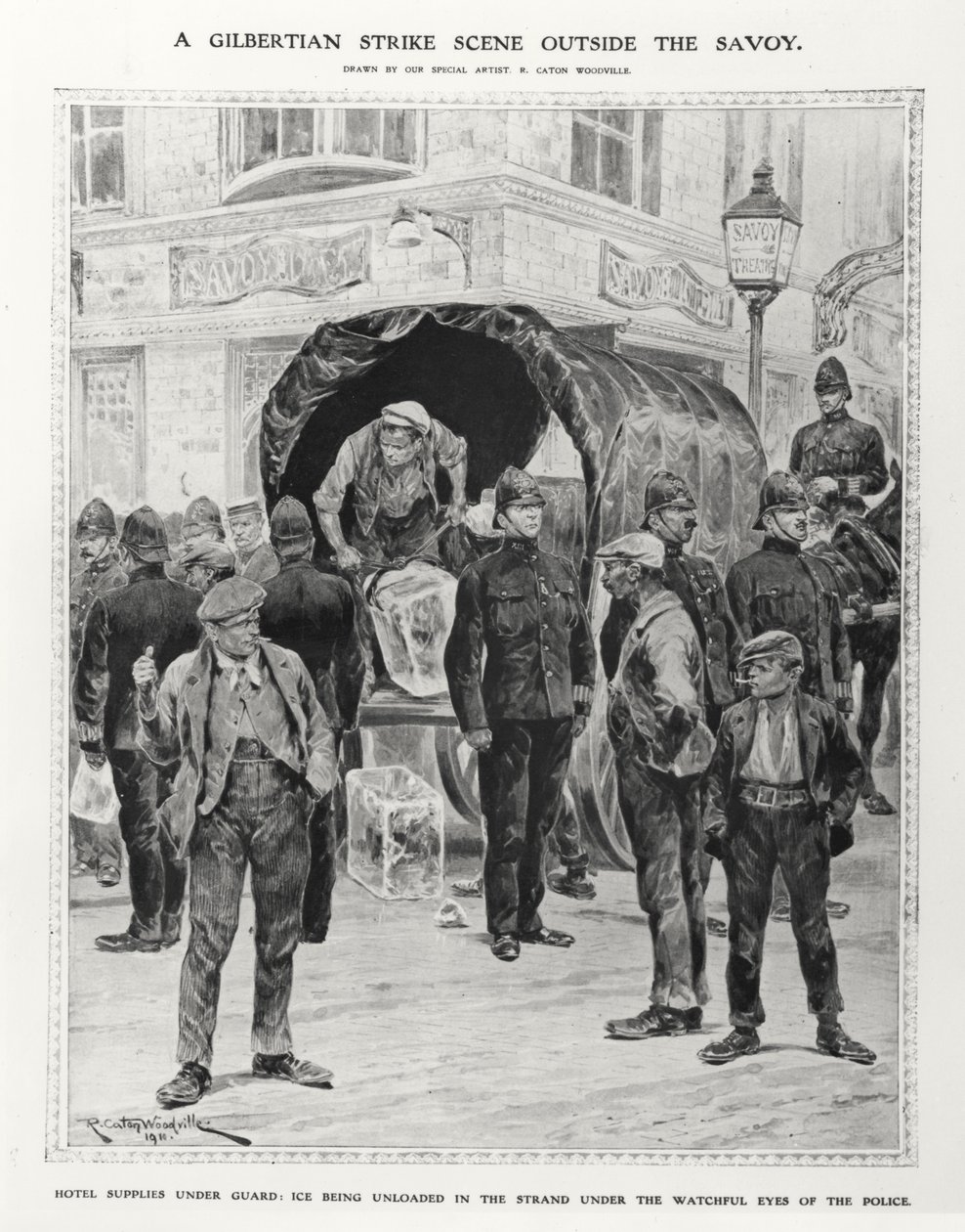 En gilbertiansk streikescene utenfor Savoyen, 1910 av Richard Caton after Woodville