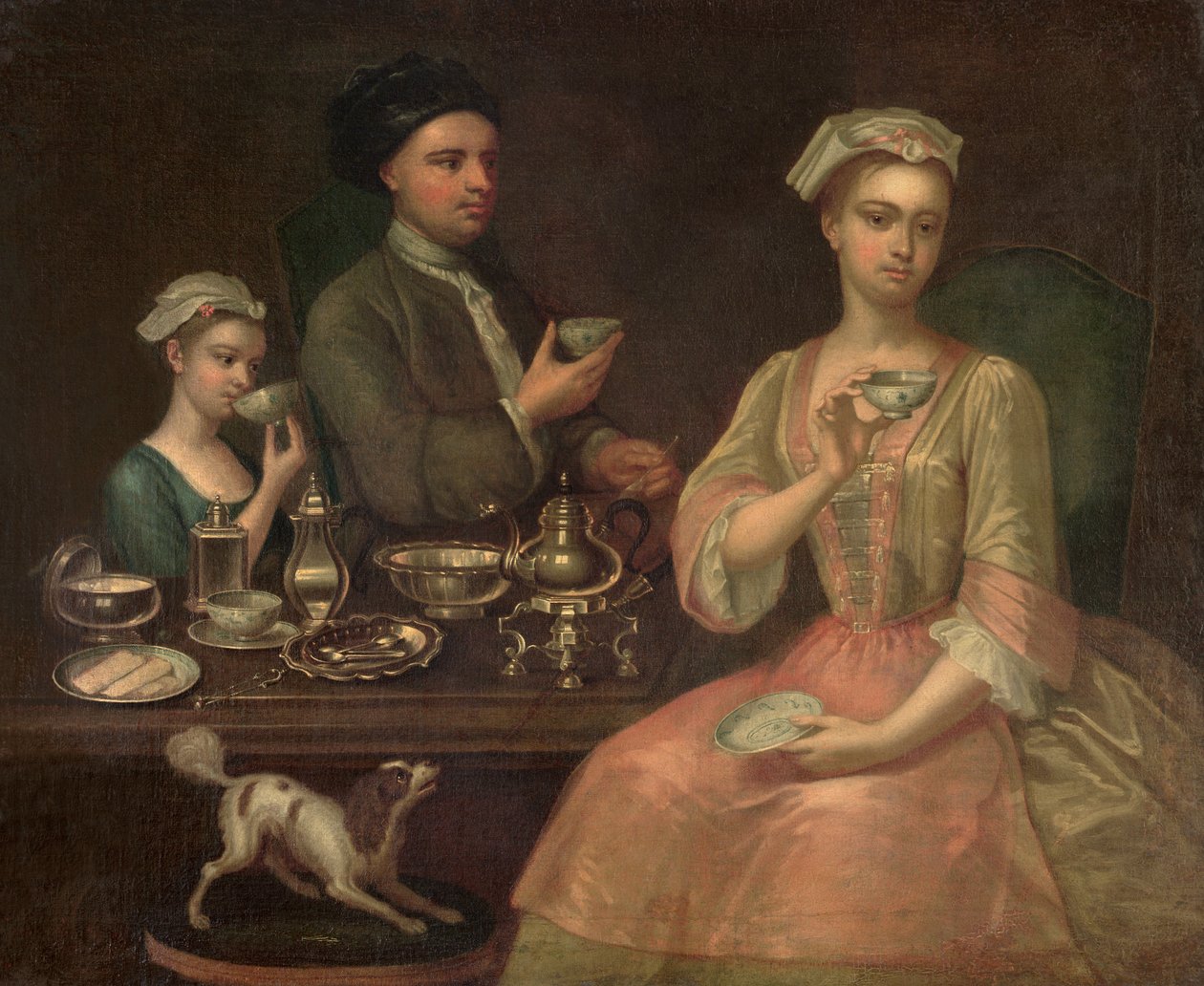 En familie på tre på Tea, ca. 1727 av Richard Collins