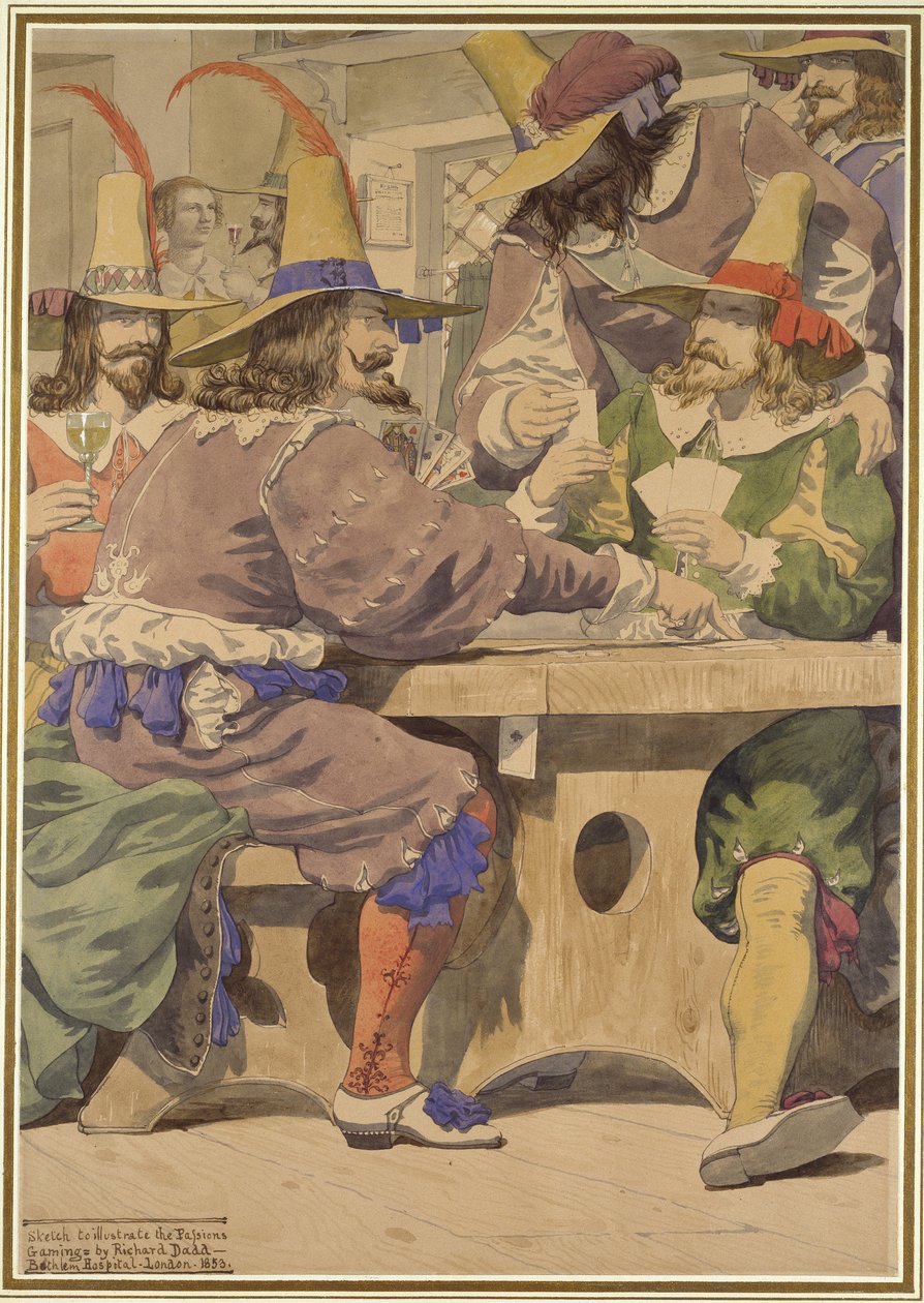 Gaming, skisse som illustrerer lidenskapene, 1853 av Richard Dadd