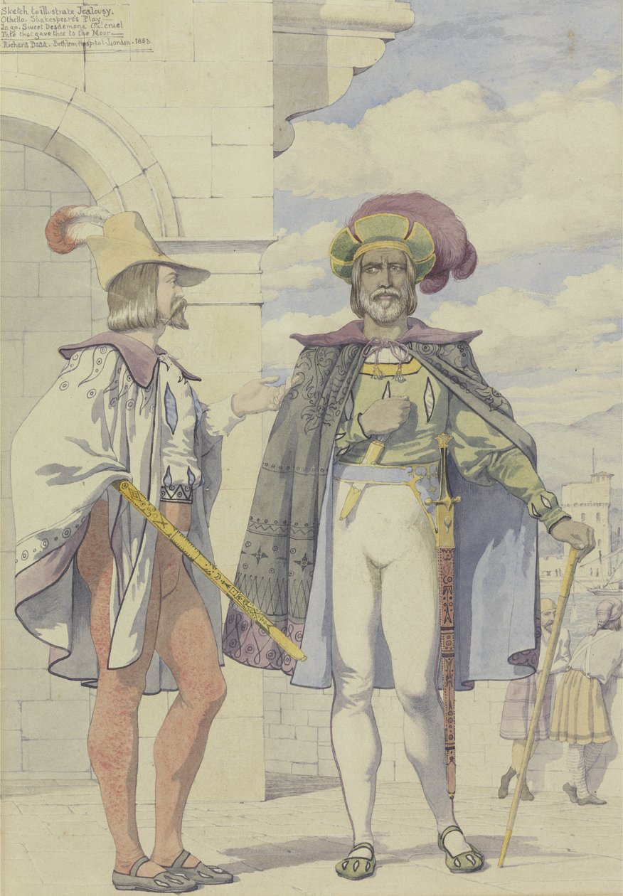 Sketch to Illustrate Jealousy, 1853 (penn, blekk, wc og grafitt på papir) av Richard Dadd