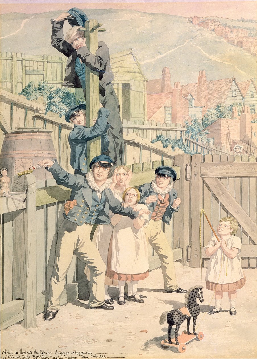 Sketch to Illustrate the Passions: Suspense or Expectation, 1855 (wc, penn og blekk over grafitt på papir) av Richard Dadd
