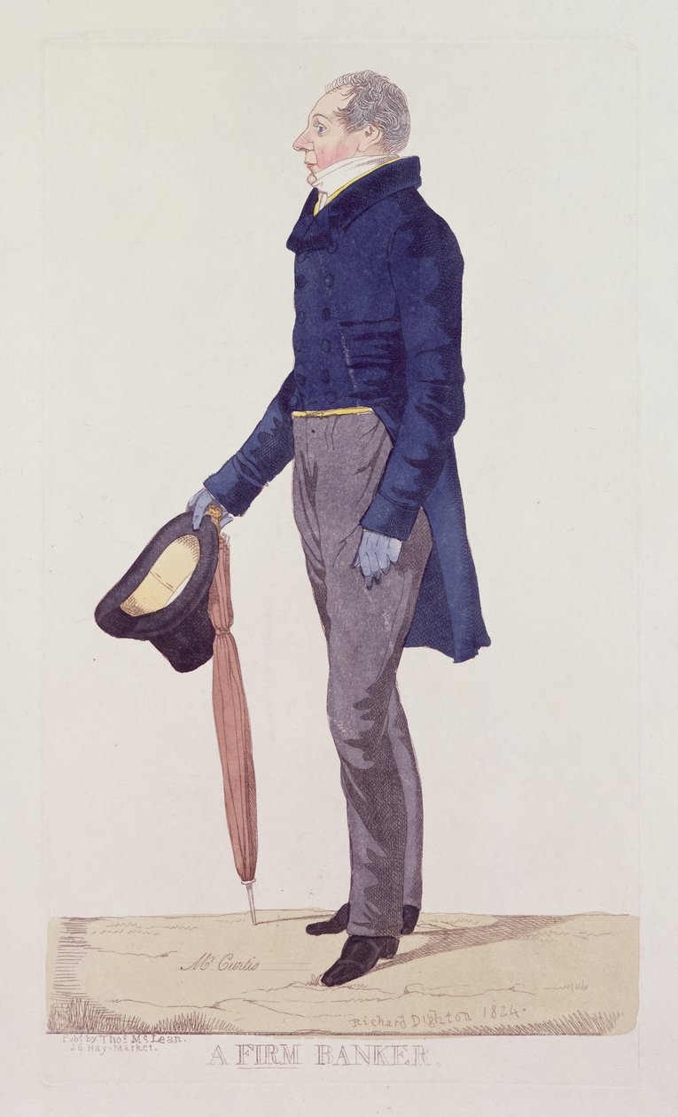 A Firm Banker, 1824 (farget etsning) av Richard Dighton