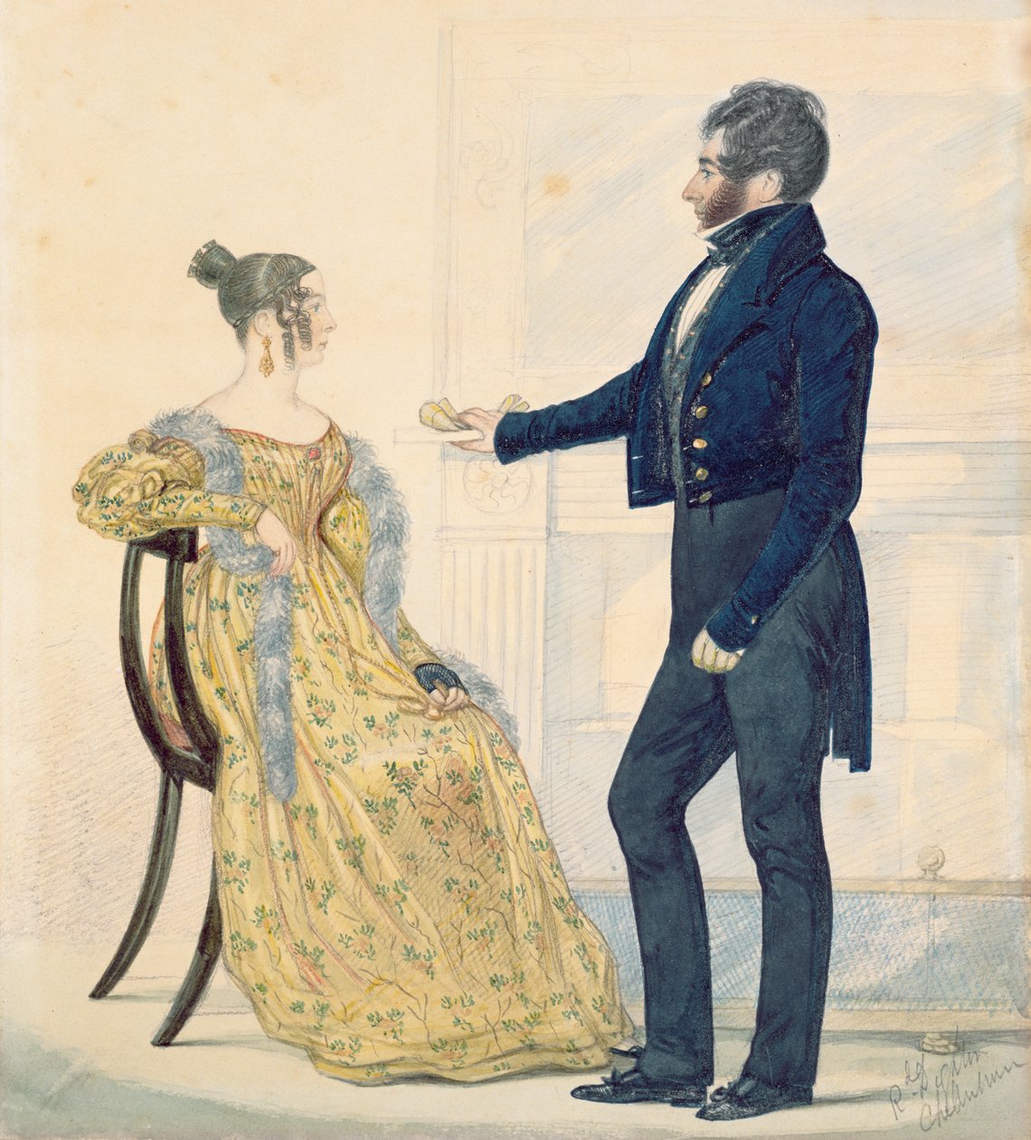 Portrett av kaptein og fru George Ruddle, ca. 1835 (wc) av Richard Dighton