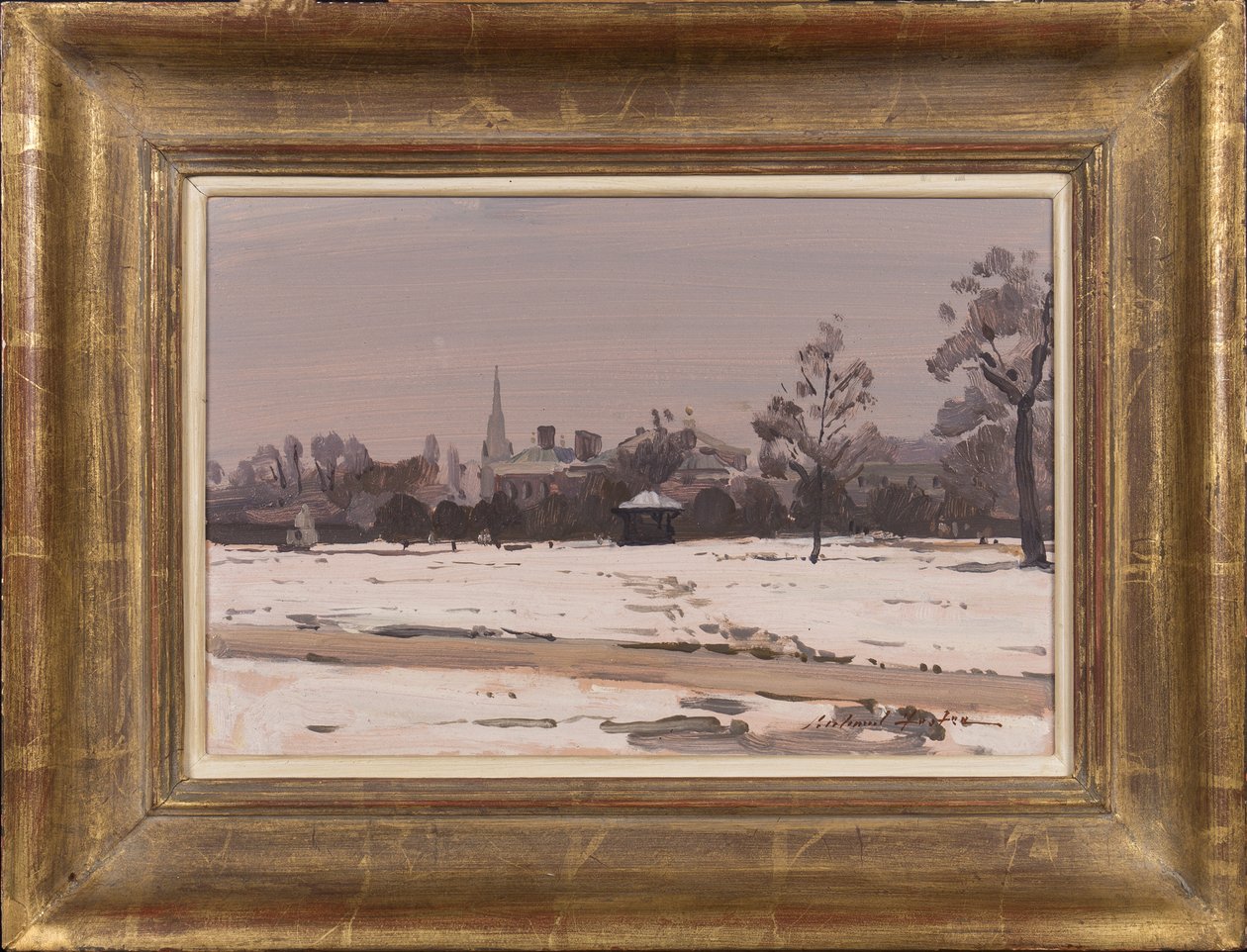 Winter Dusk: Kensington Palace, 1991 (olje på kort) av Richard Foster