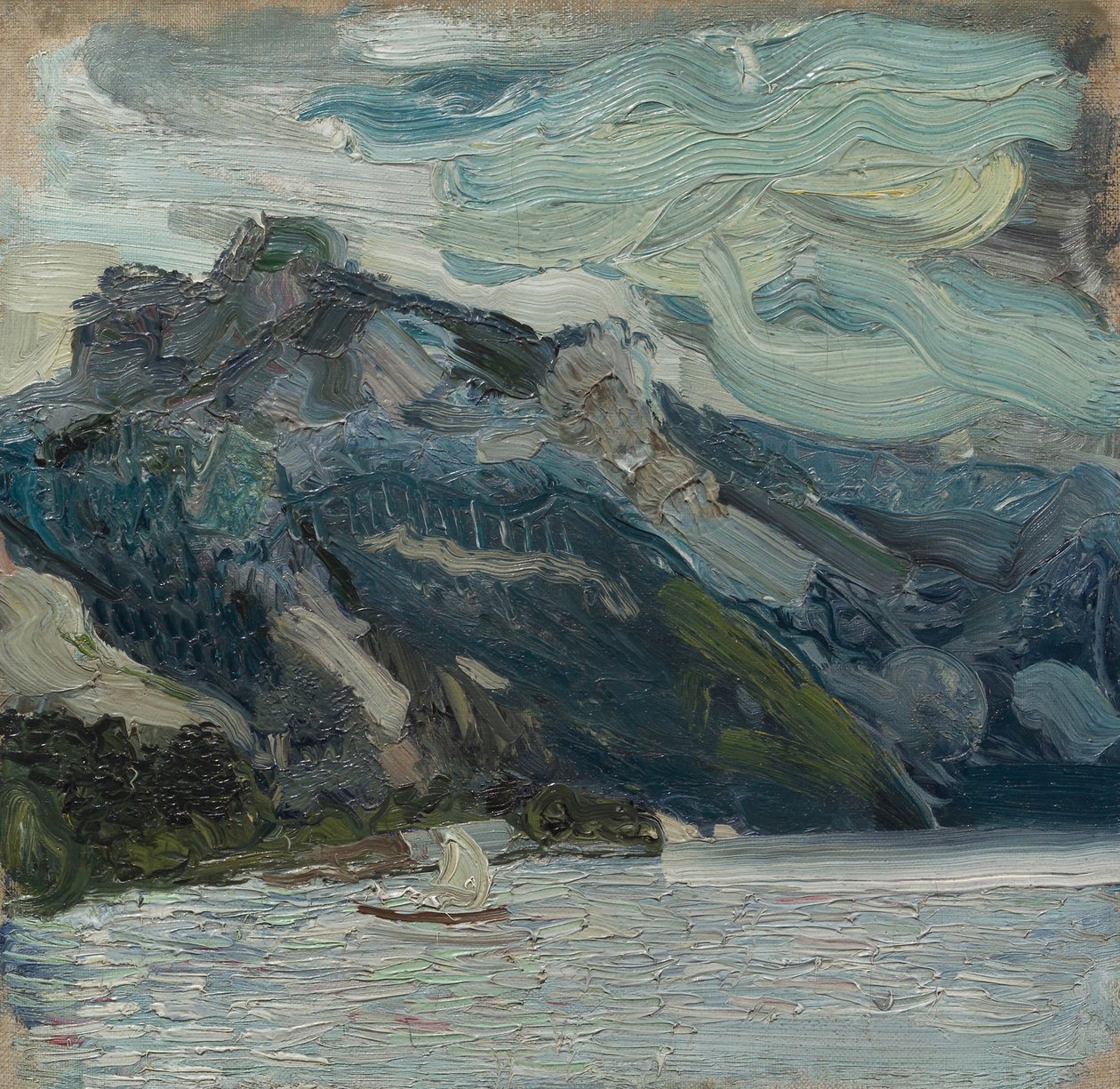 Lake Traun med fjellsovende gresk kvinne av Richard Gerstl