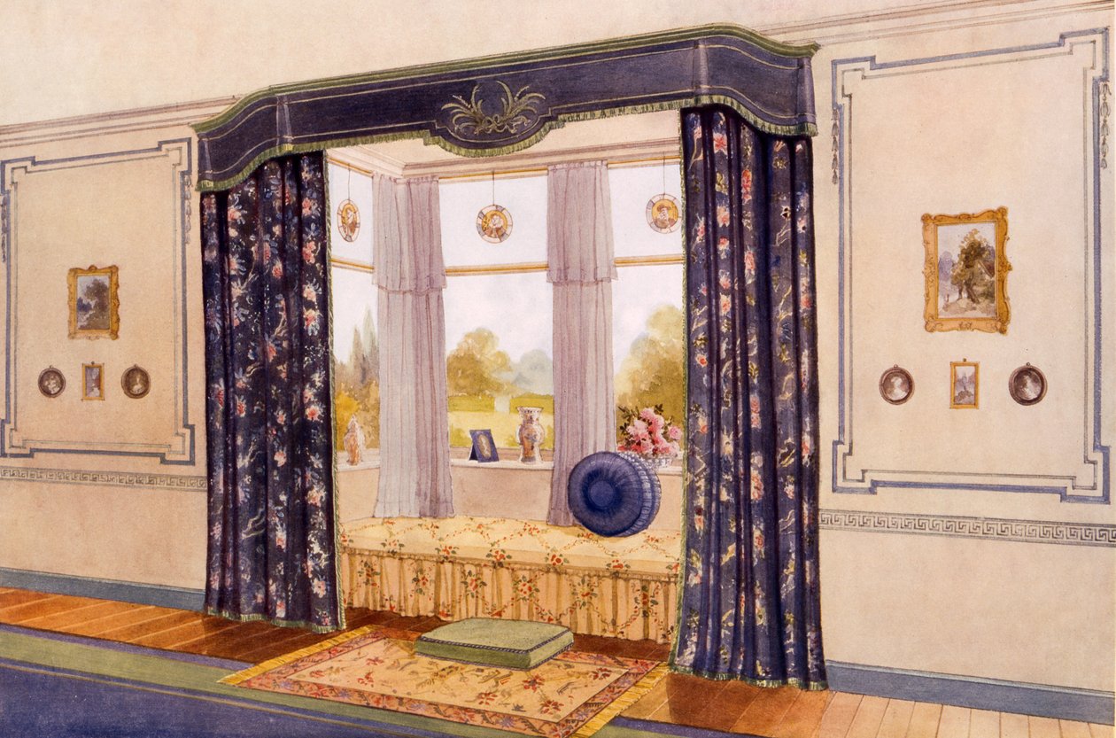 Vindusete omsluttet av luksuriøse draperier, tidlig C20th av Richard Goulburn Lovell