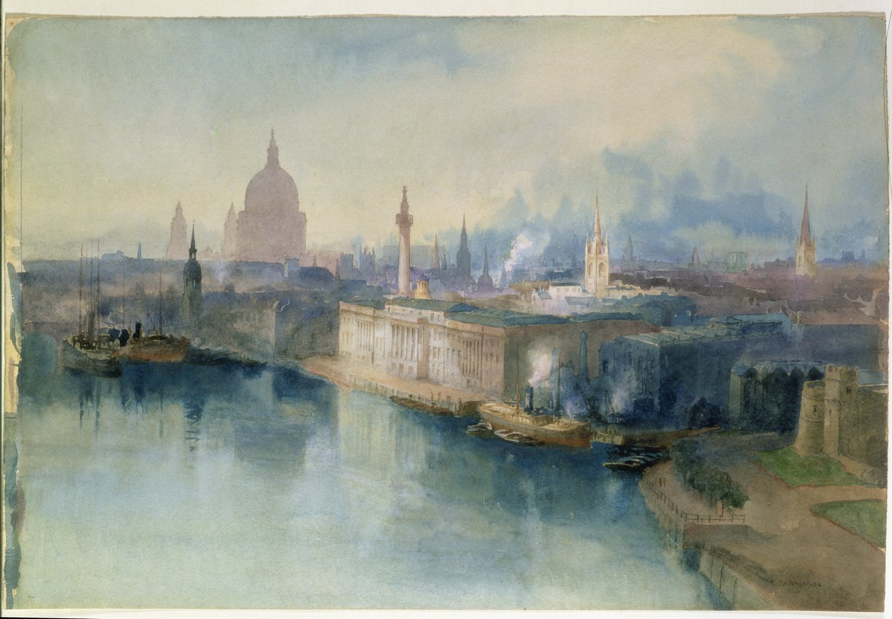 London fra Tower Bridge, 1914 (wc på papir) av Richard Henry Wright