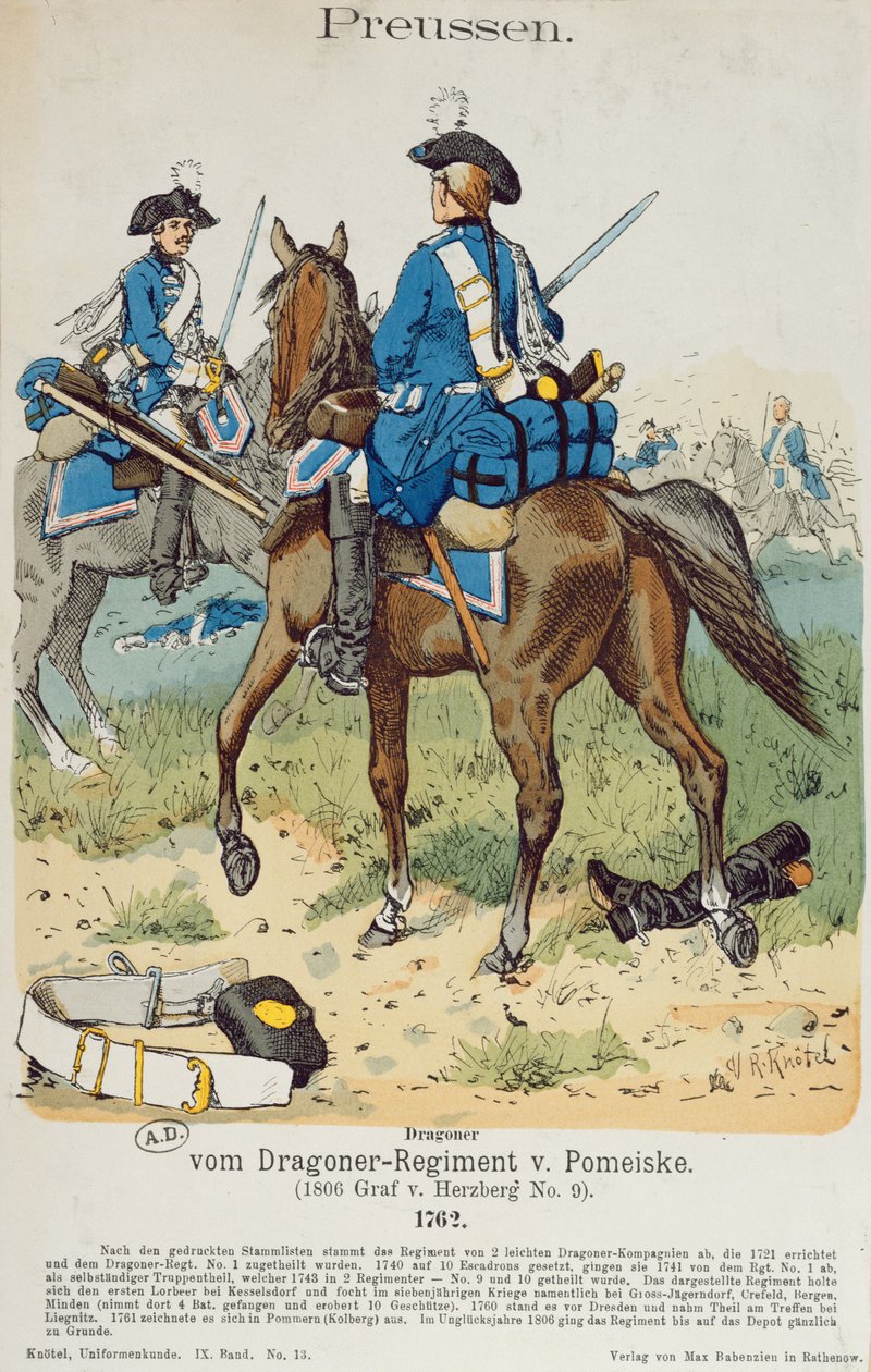 Dragoner i Regiment von Pomeiske i 1762, c.1890 av Richard Knoetel
