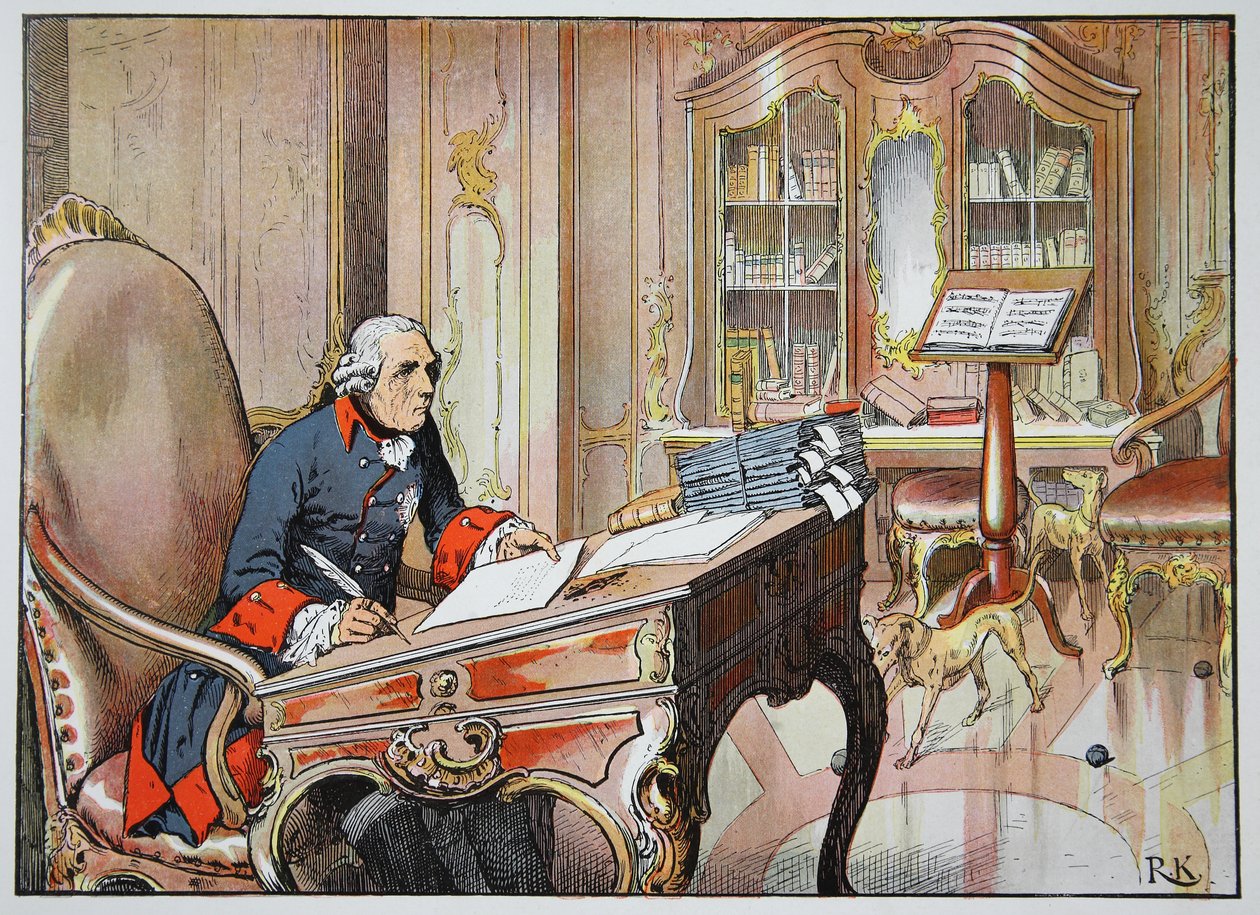 Fredrik den store på kontoret hans i Sanssouci av Richard Knoetel