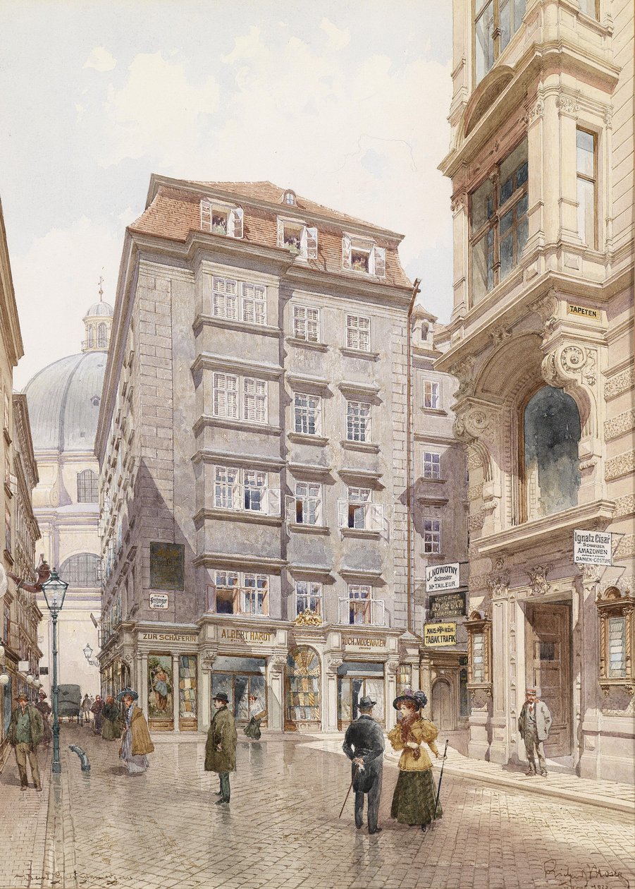 Albert Hardt klutbutikk i Freisingergasse, bak Peterskirche av Richard Moser