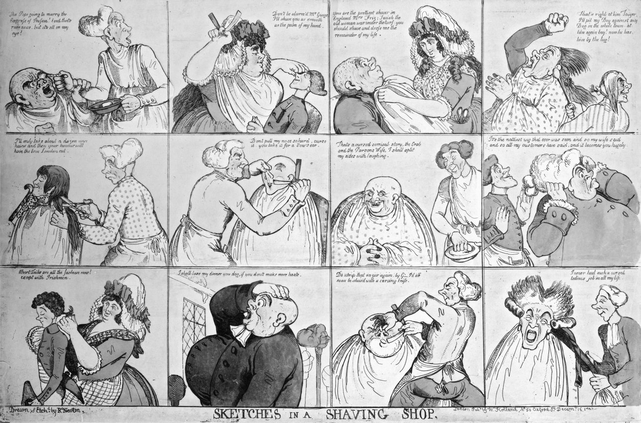Skisser i en barberingsbutikk, 1794 av Richard Newton