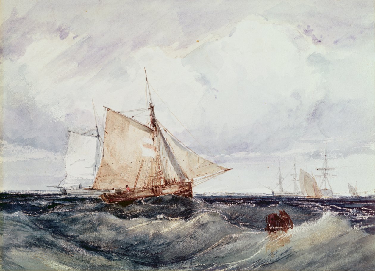 En kutter og andre skip i sterk bris av Richard Parkes Bonington