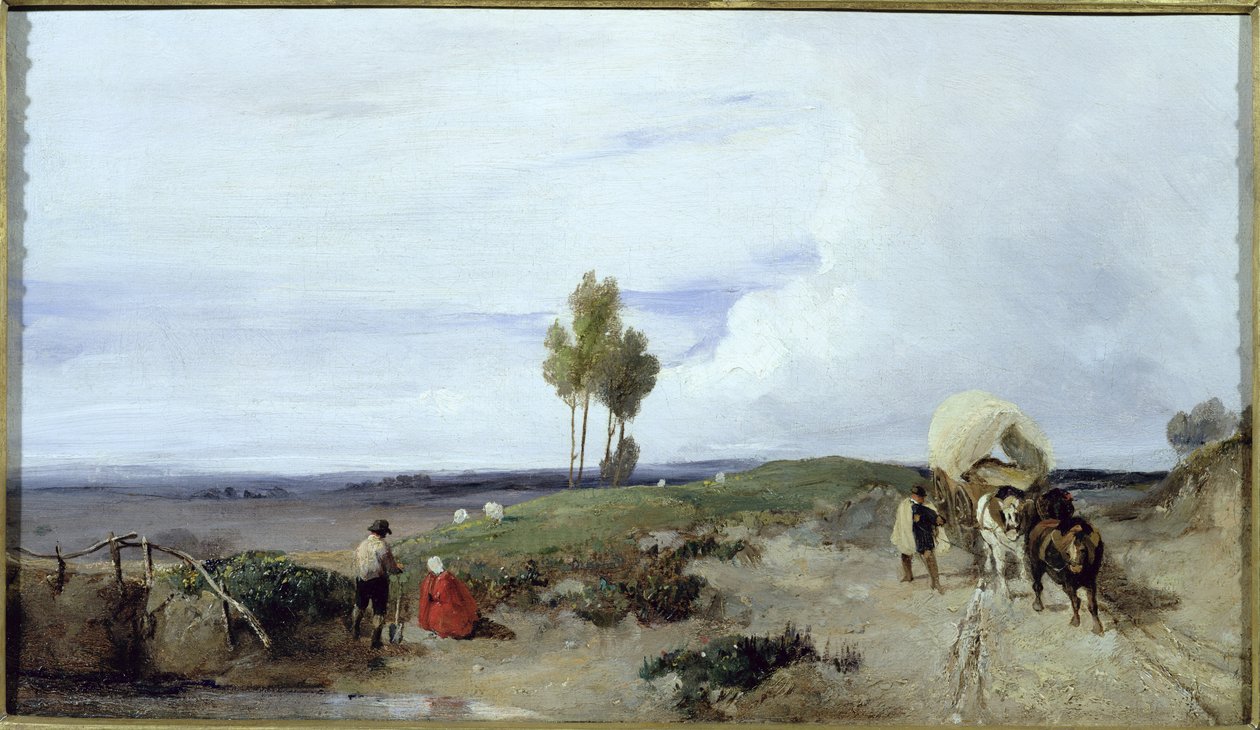 En Ford på veien fra Boulogne til Paris, ser mot St. Omer, ca. 1824 av Richard Parkes Bonington