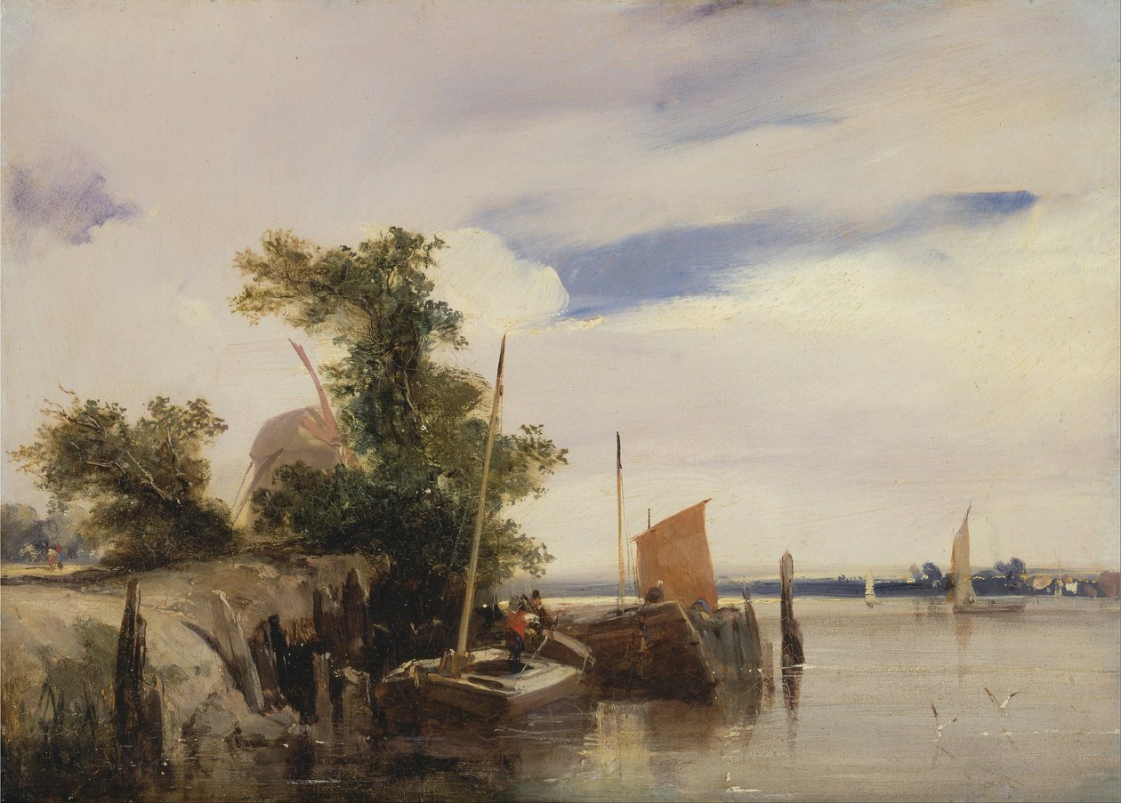 Lektere ved en elv av Richard Parkes Bonington