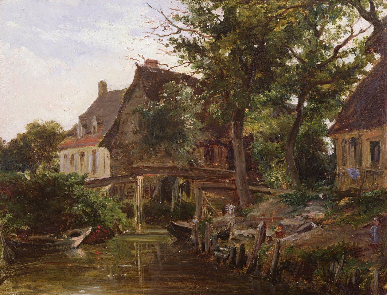 Hytter ved en bekk, ca. 1824 av Richard Parkes Bonington