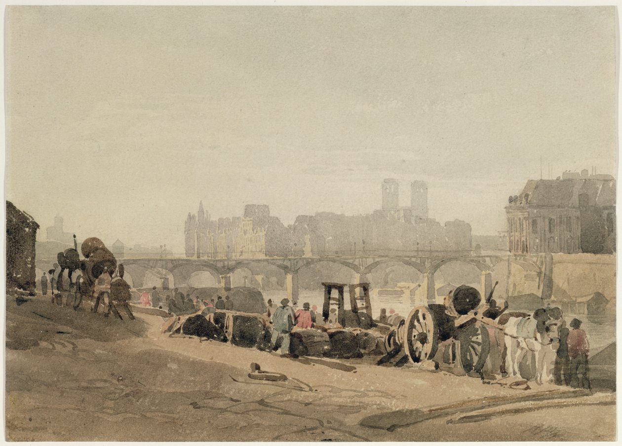 Ile de la Cite, Paris, (wc på vevd papir) av Richard Parkes Bonington