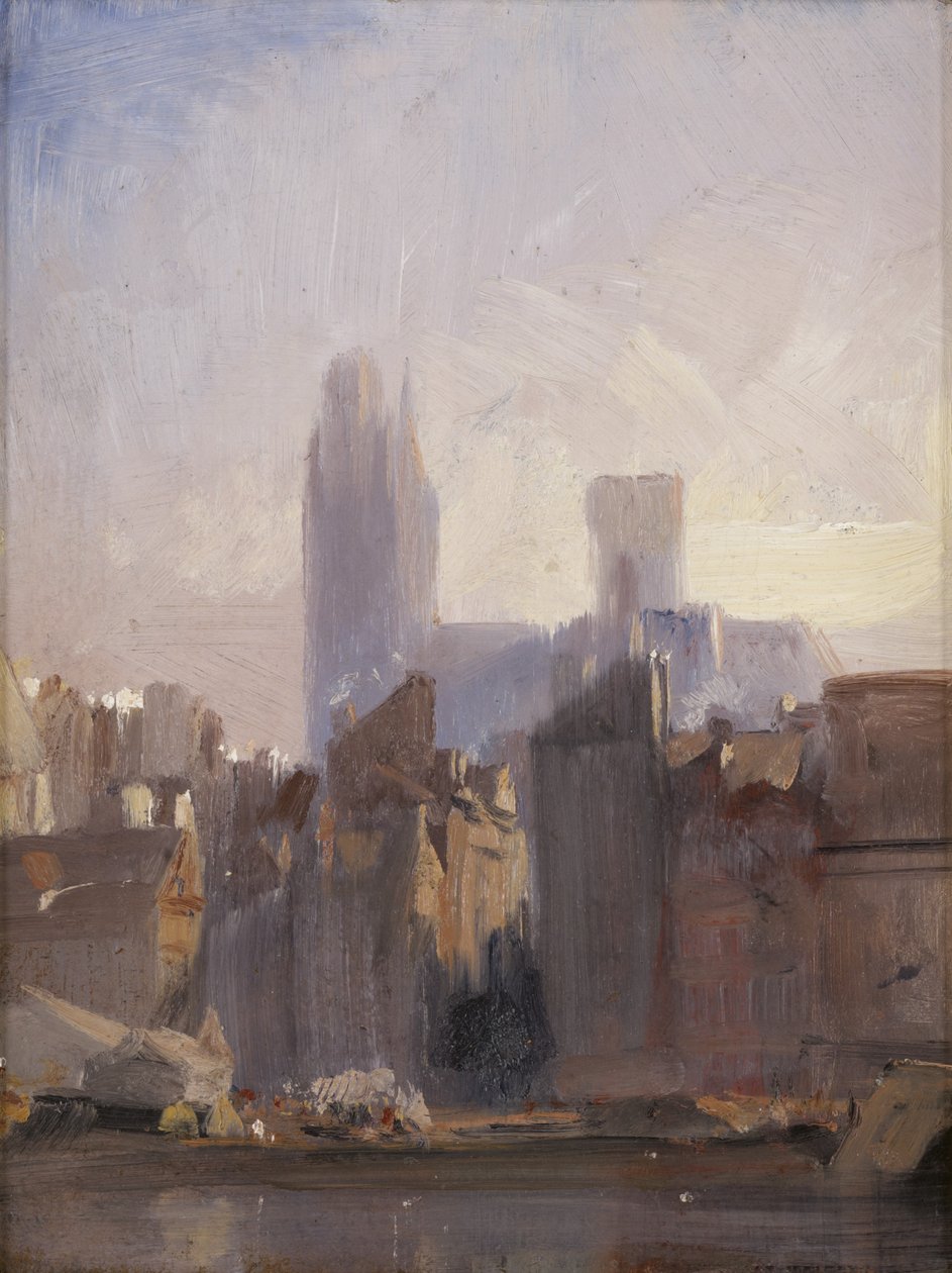 Rouen katedral, soloppgang, 1825 (olje på kvernbrett) av Richard Parkes Bonington