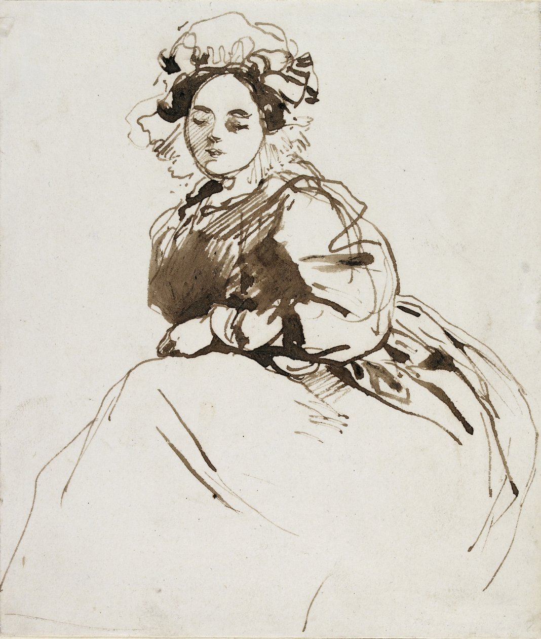 Studie av en sittende kvinne (penn og brunt blekk med brun vask på hvitt papir) av Richard Parkes Bonington