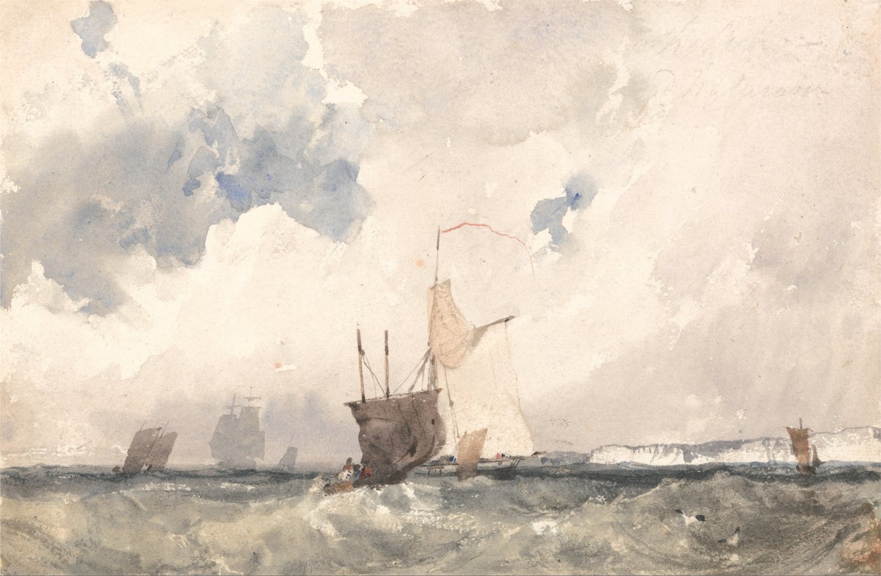 Fartøy i et hakket hav av Richard Parkes Bonington