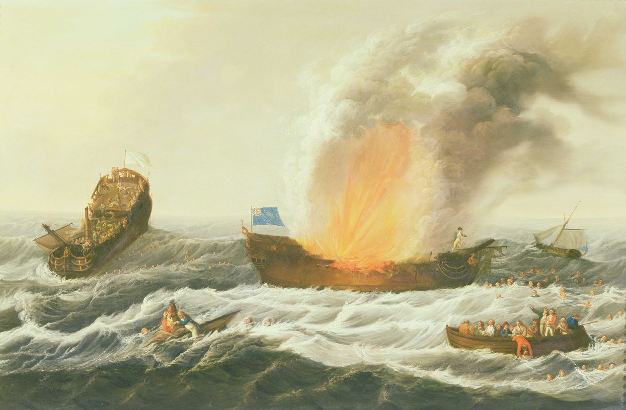Et marineengasjement mellom Quebec og Surveillante, ca. 1779 av Richard Paton