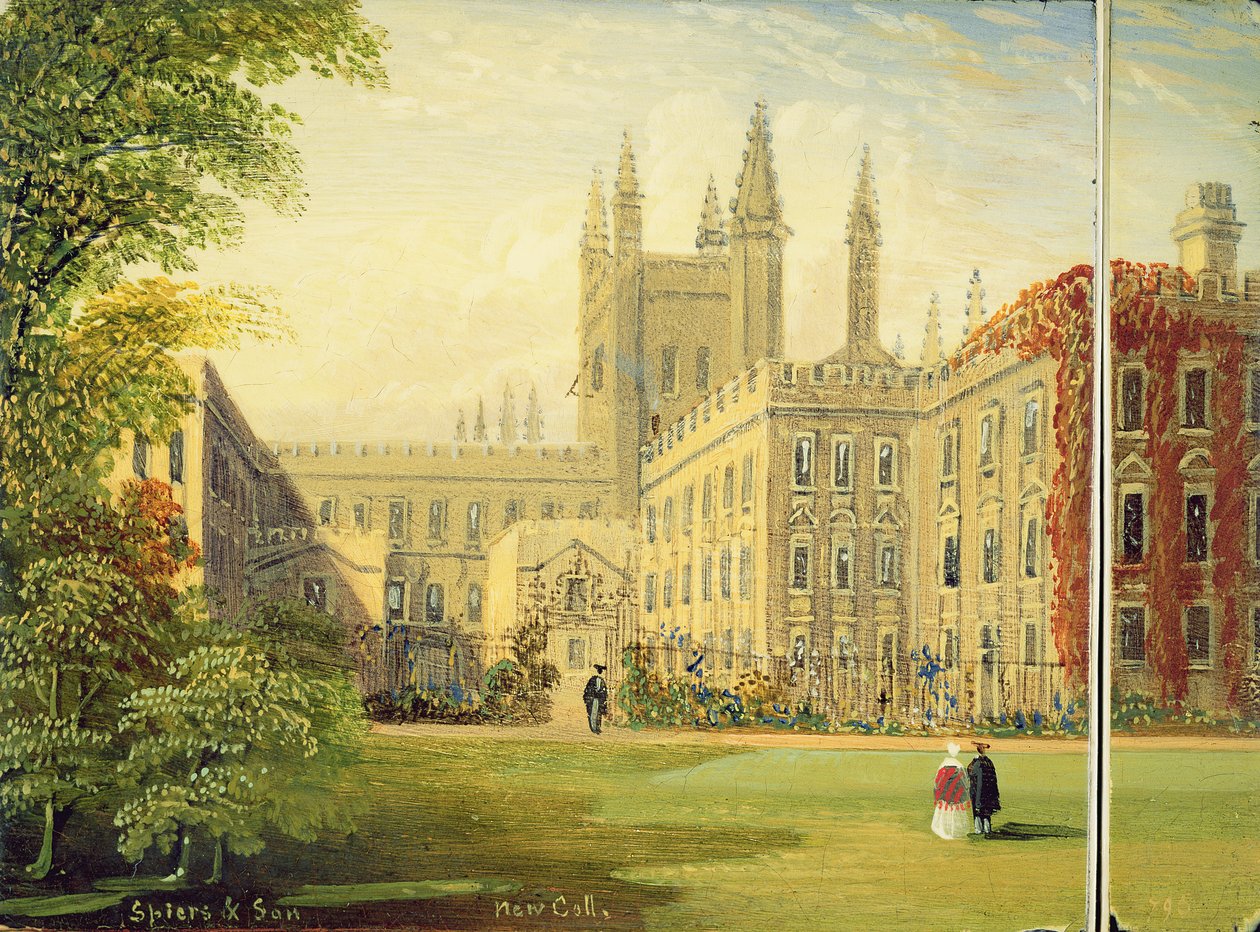 Viktoriansk kortveske, med en scene fra New College, Oxford og Garden Quad (papier mache) av Richard Phene and Benjamin W. Spiers