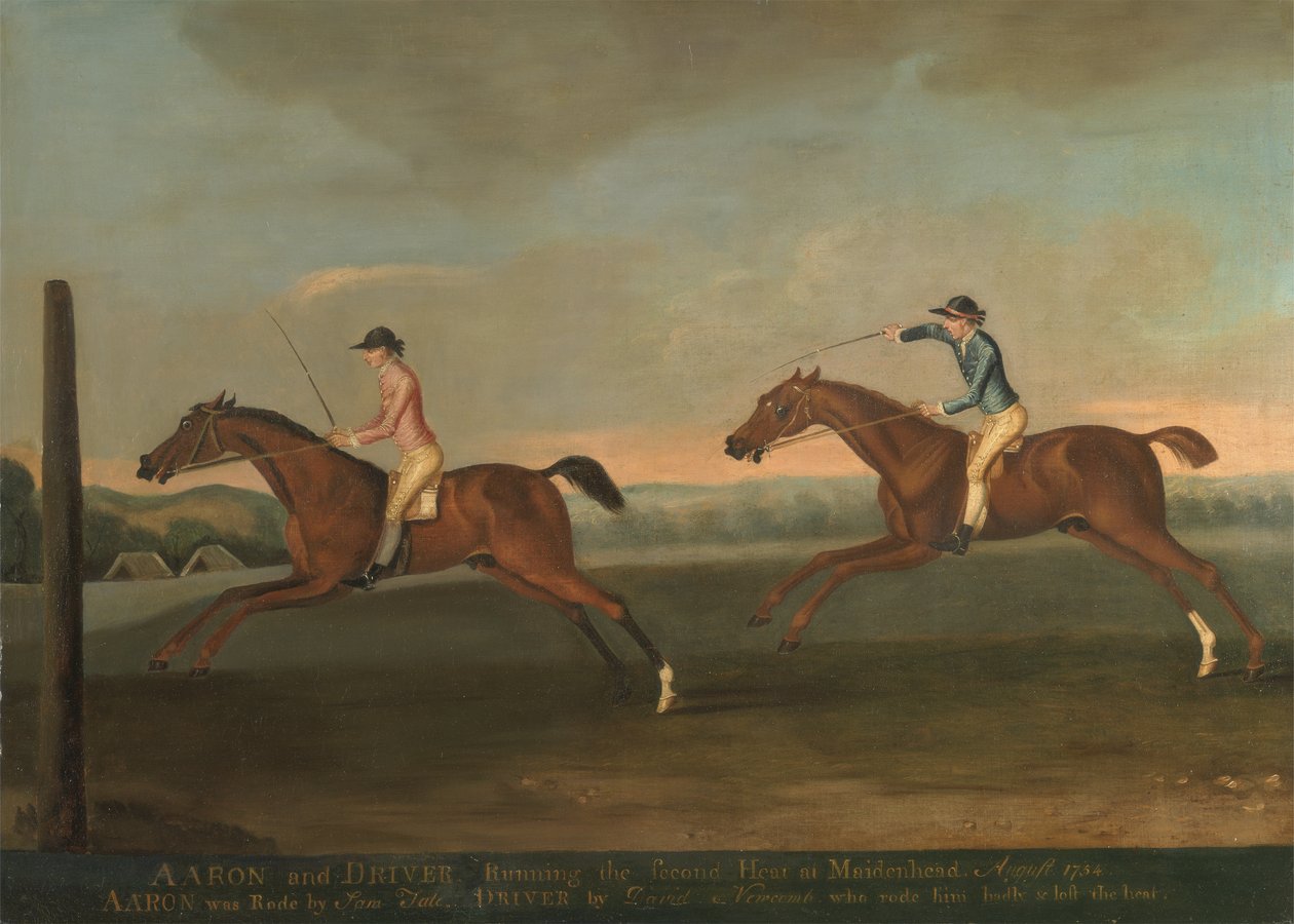 Kampen mellom Aaron og føreren ved Maidenhead, august 1754: Aaron vinner det andre heatet, ca. 1754 av Richard Roper
