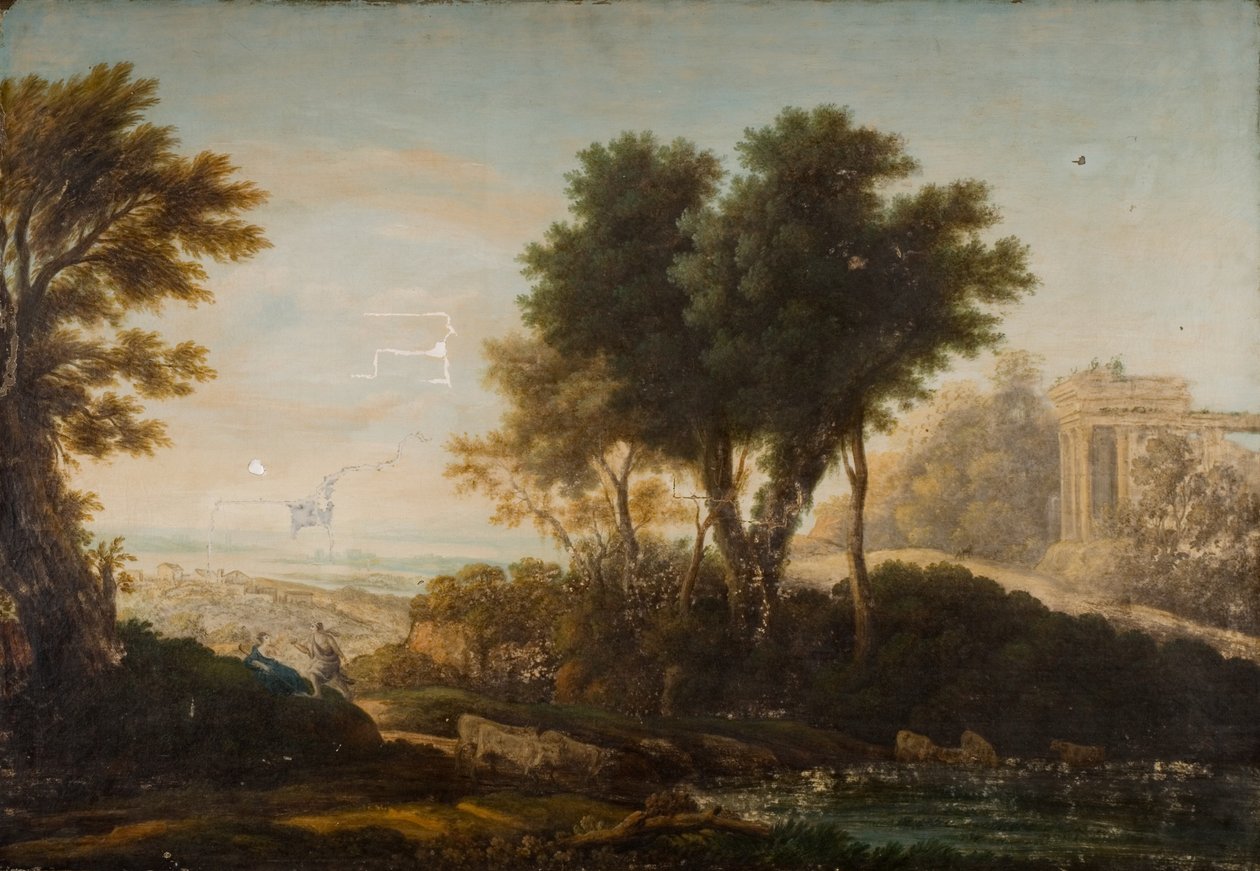 Nemi-sjøen eller Speculum Dianae med Dolbadarn-slottet av Richard Wilson