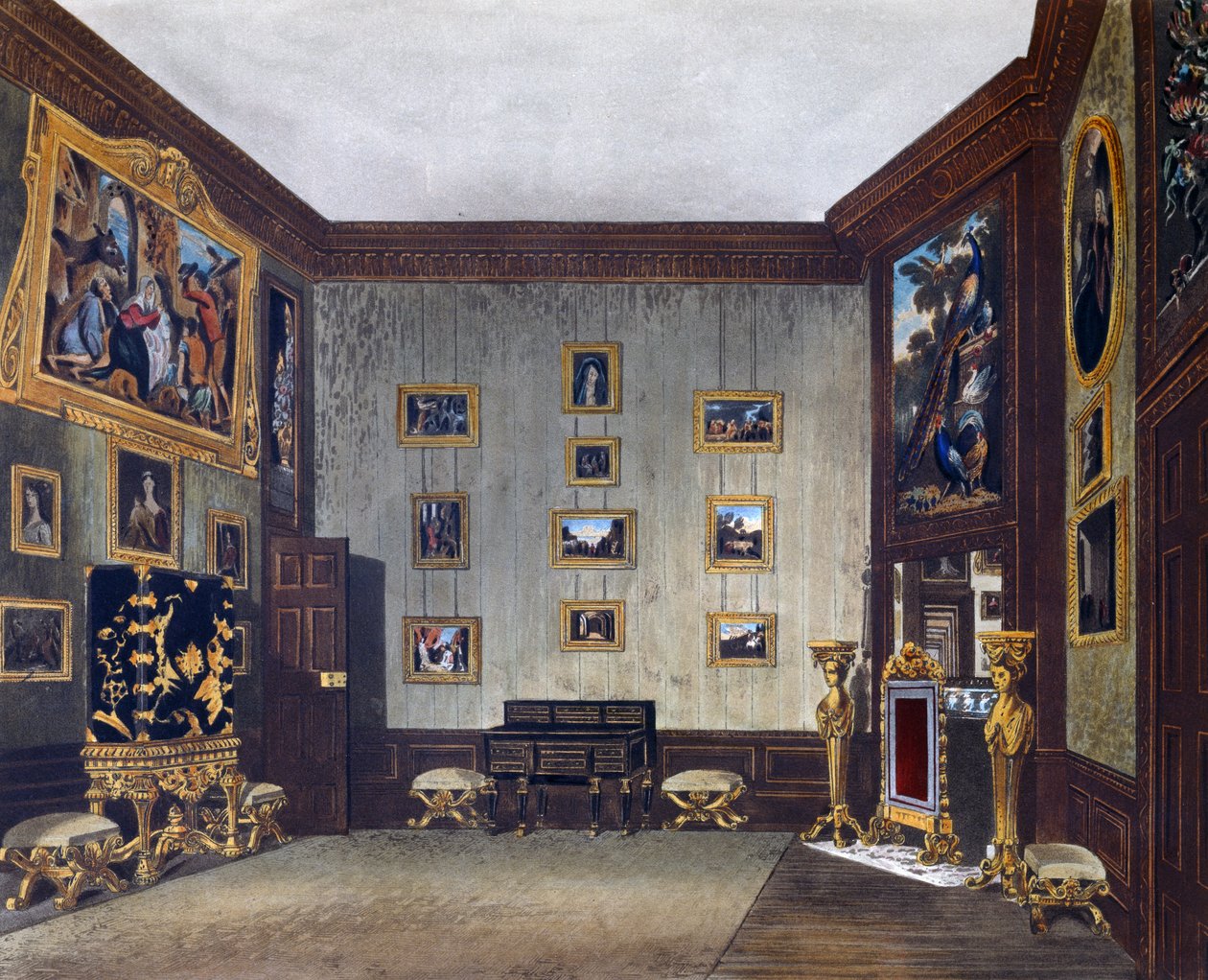 Kings skriverom, gravering av Richard Reeve (født i 1780), Basert på design av Richard Cattermole (1795-1858), Fra The History of the Royal Residences av Richard (after) Cattermole