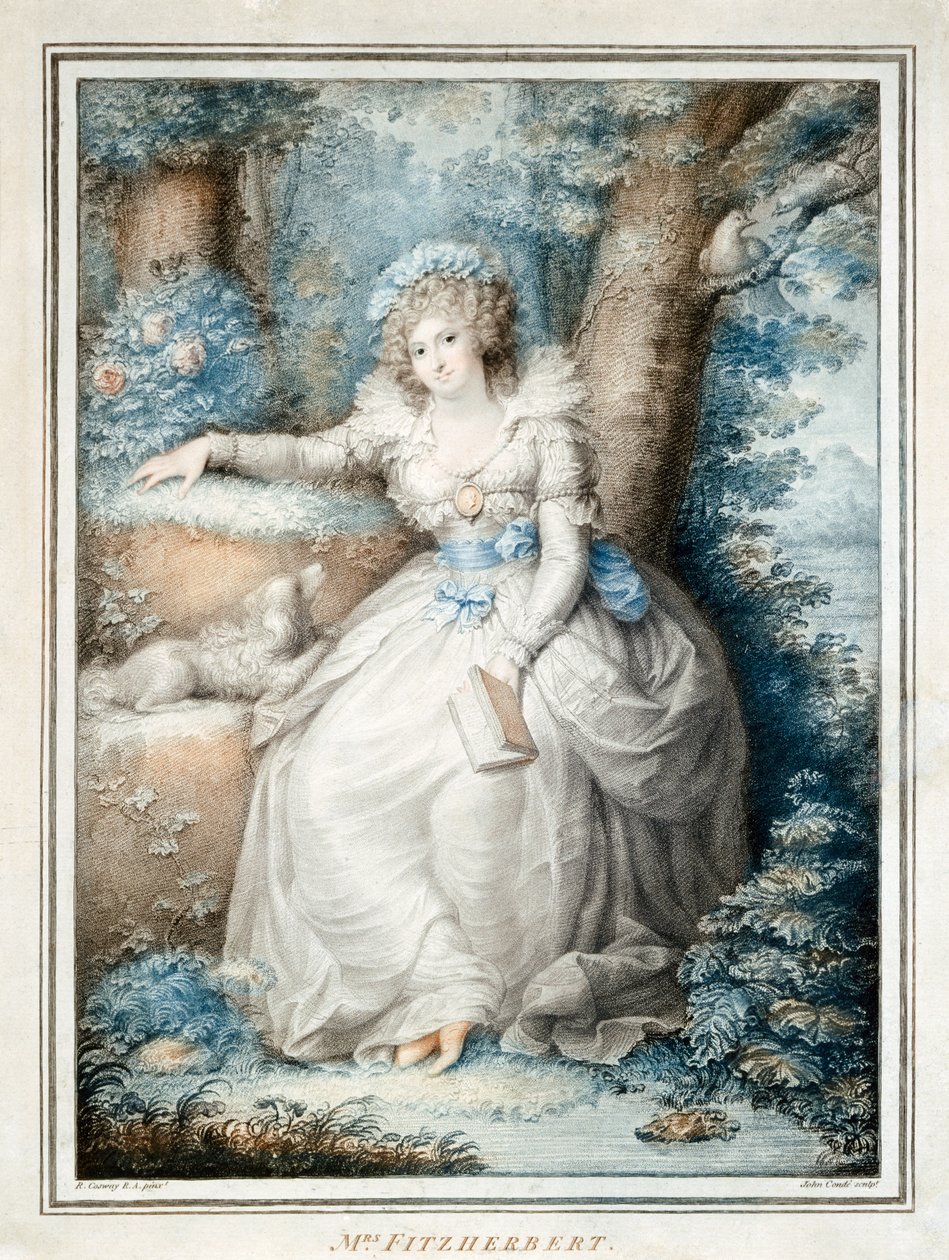 Fru Fitzherbert (farge litho) av Richard (after) Cosway
