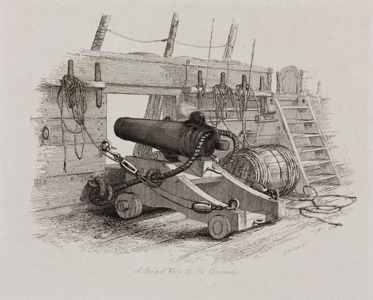 'A Brig of War's 12 pund karronade' av John Pardon