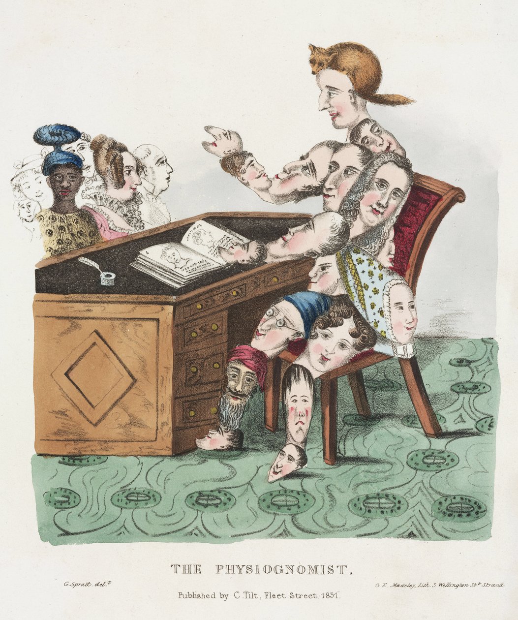 Physiognomy - Physiognomonie - Fysiognomisten en figur sammensatt av forskjellige typer ansikter av John Pardon