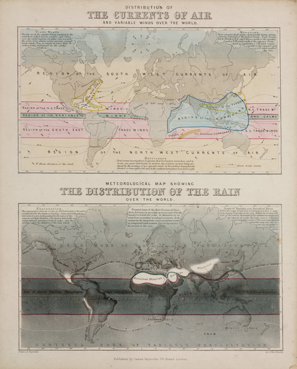 To meteorologiske kart, ca 1850 av John Pardon