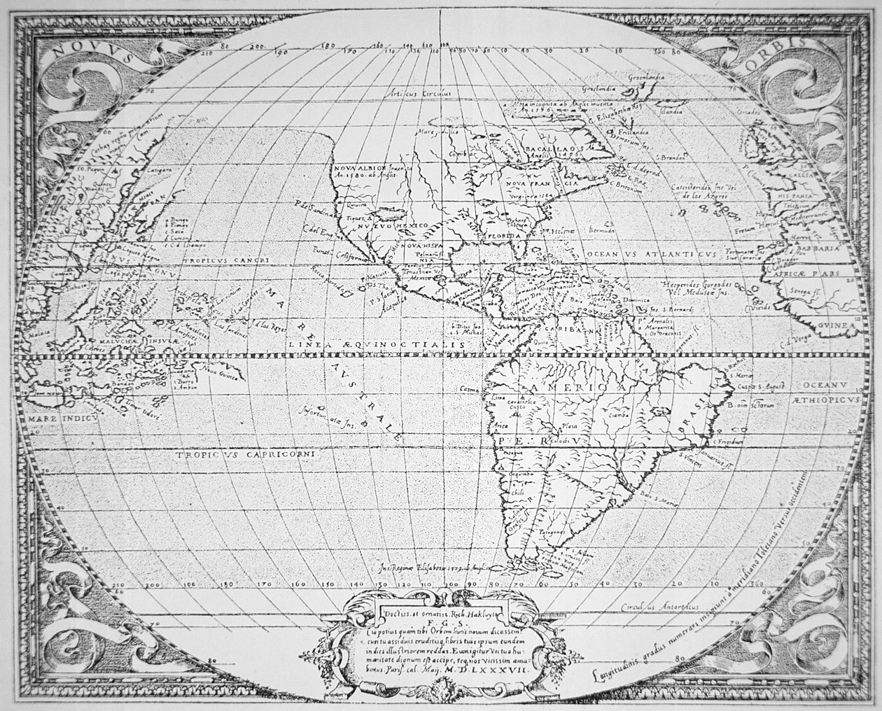 Kart over den nye verden 1587 (litho) av Richard (after) Hakluyt