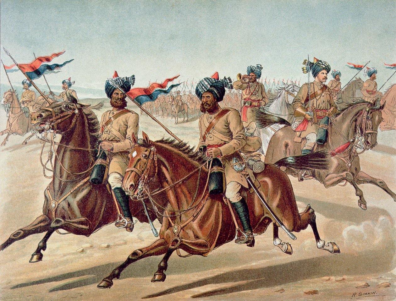 Scouts of the 10th Bengal Lancers (field Service Kit), den anglo-indiske hæren på 1880-tallet (farge litho) av Richard (after) Simkin
