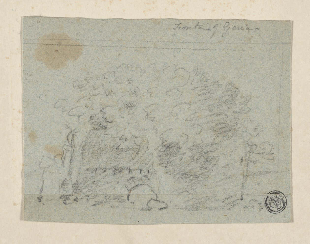 Skisse av trær nær broen (kull og grafitt på blått papir, tippet på kremvevet papir) av Richard (attr.to) Wilson