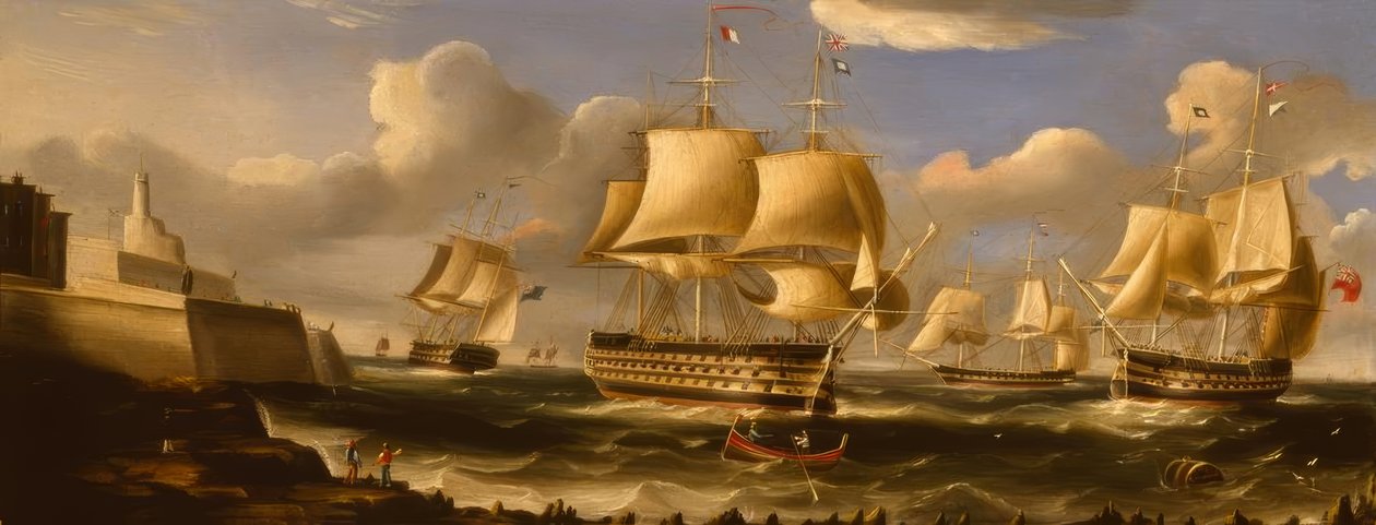 H.M.S.Queen in Valetta / maleri av R.B.Spencer, 1848 av Richard B. Spencer