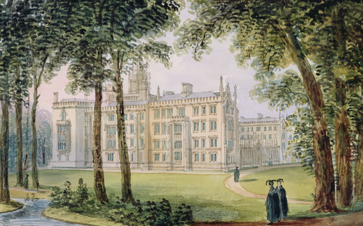 Vestfronten av den nye bygningen til St. John's College, Cambridge (blyant og wc) av Richard Bankes Harraden