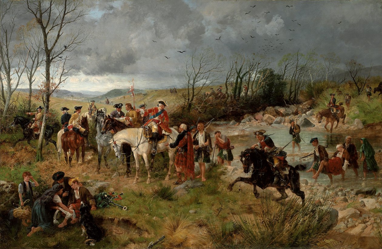 Halt of Prince Charles Edward on the Banks of the Nairne, 1878 av Richard Beavis