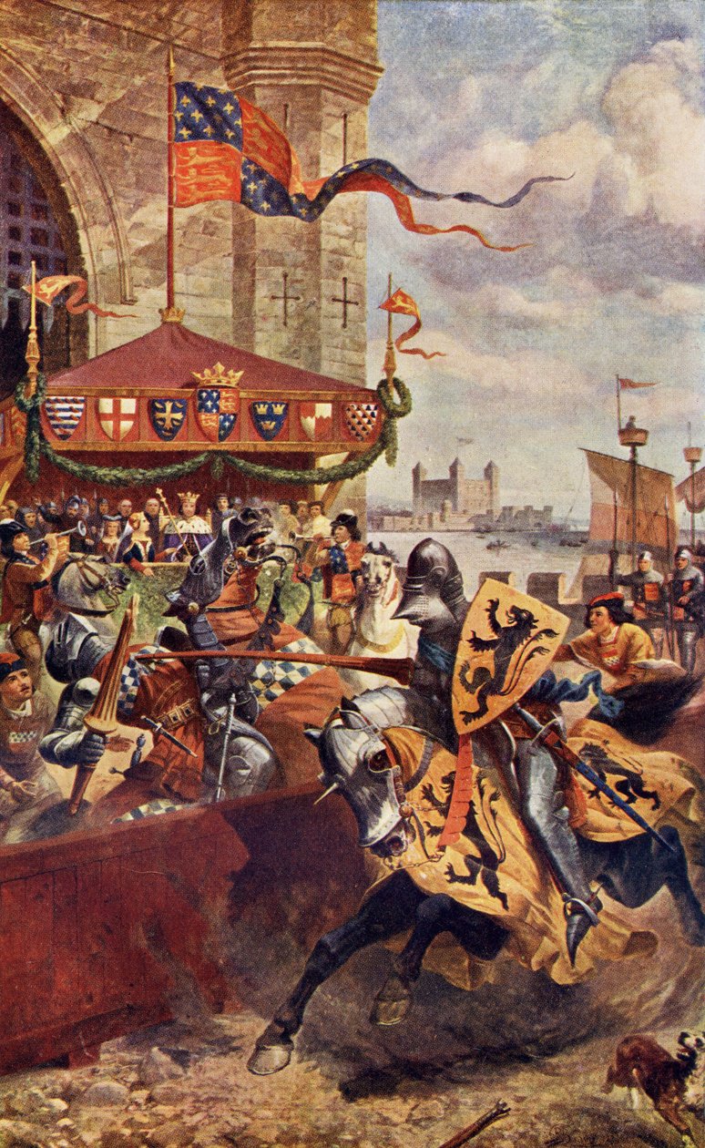 Høytidelig dyst på London Bridge mellom David de Lyndsays og Lord John de Welles i 1390, illustrasjon fra 