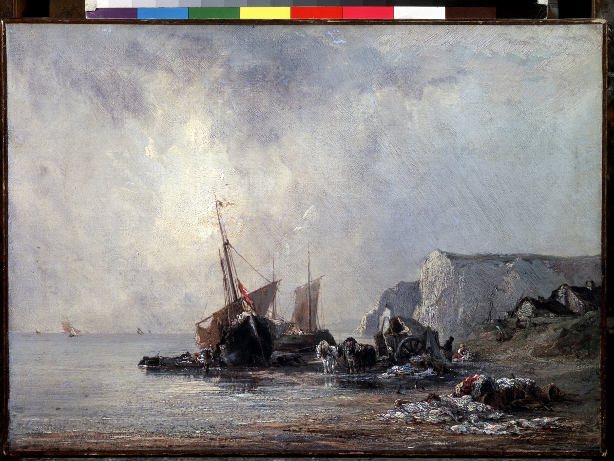 ""Boats on the Normandy Shore"" (Boats at the Normandy Shore) Maleri av Richard Parkes Bonington (1802-1828) 1823-1824 Dim. 33x46 cm Saint Petersburg, Hermitage Museum av Richard Bonington
