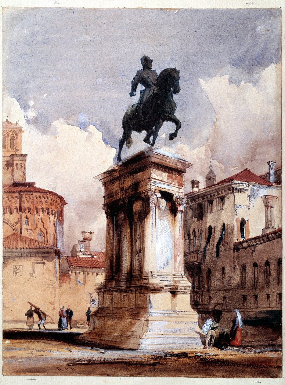 Rytterstatue av Colleoni de Verrocchio i Venezia, torget til kirken San Giovanni og Paolo. Akvarell av Richard Parkes Bonington (1801-1828) Paris fra 1800-tallet, Louvre-museet av Richard Bonington